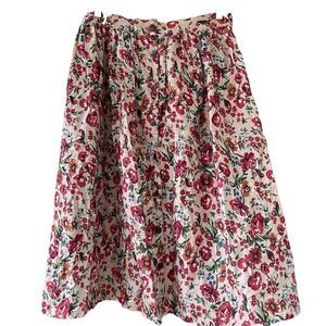 Vintage Eagle's Eye Floral Prairie Midi Skirt Size Large Button Front Linen